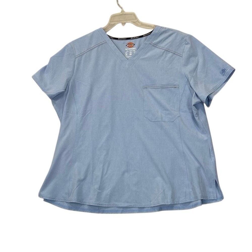 Dickies Medical Women's Size 2XL XXL Nursing Scrubs Shirt Riveting Light Blue